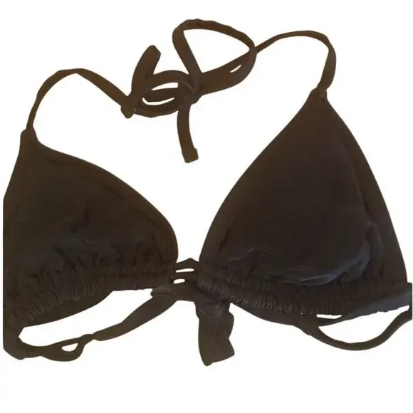 Xhilaration Black Bikini Padded Halter Top Wide Double Back Strap Women's D/DD - Picture 4 of 6